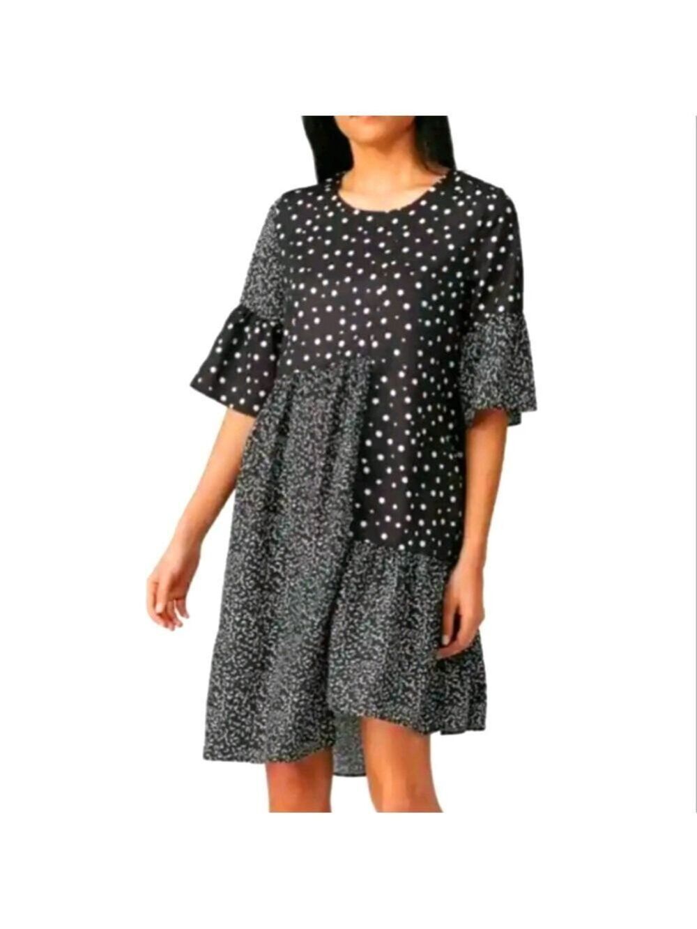 Caara Black and White Polka Dot Shift Dress, Size M